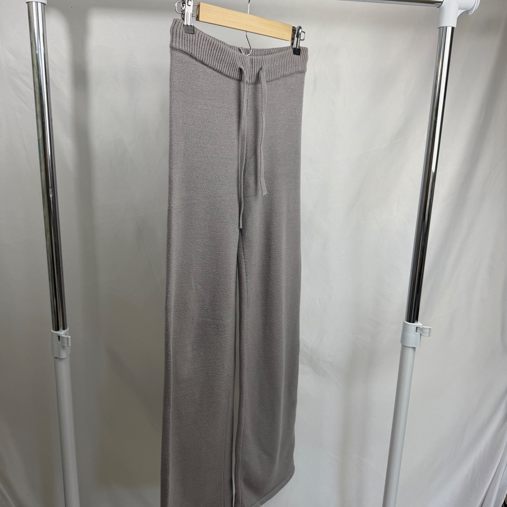 Forever 21 Womens Knit Wide Leg Lounge Pants Grey Taupe Drawstring Size Medium